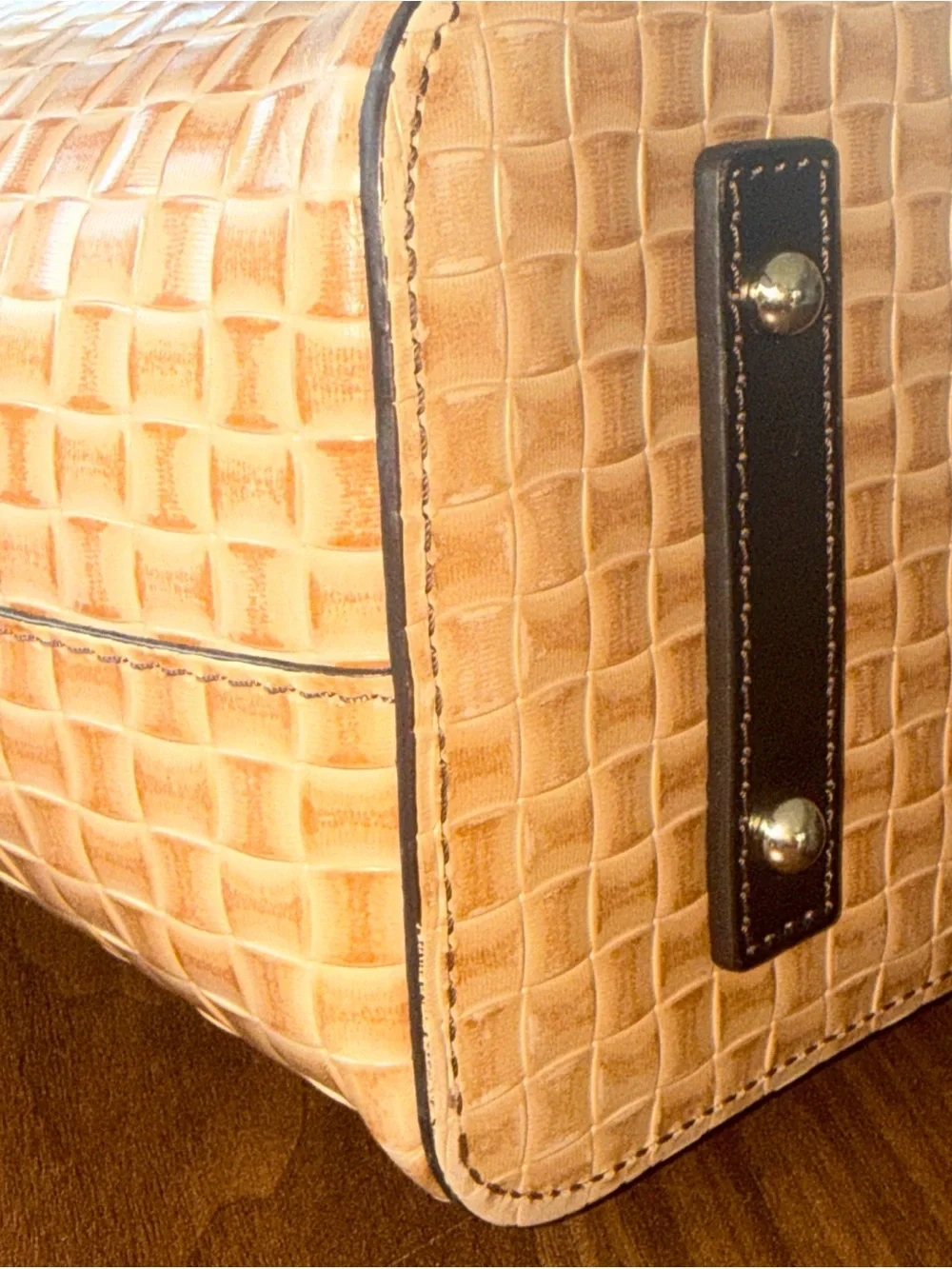 Dooney & Bourke Tan Woven Tote with Dark Brown Trim - Picture 14 of 16